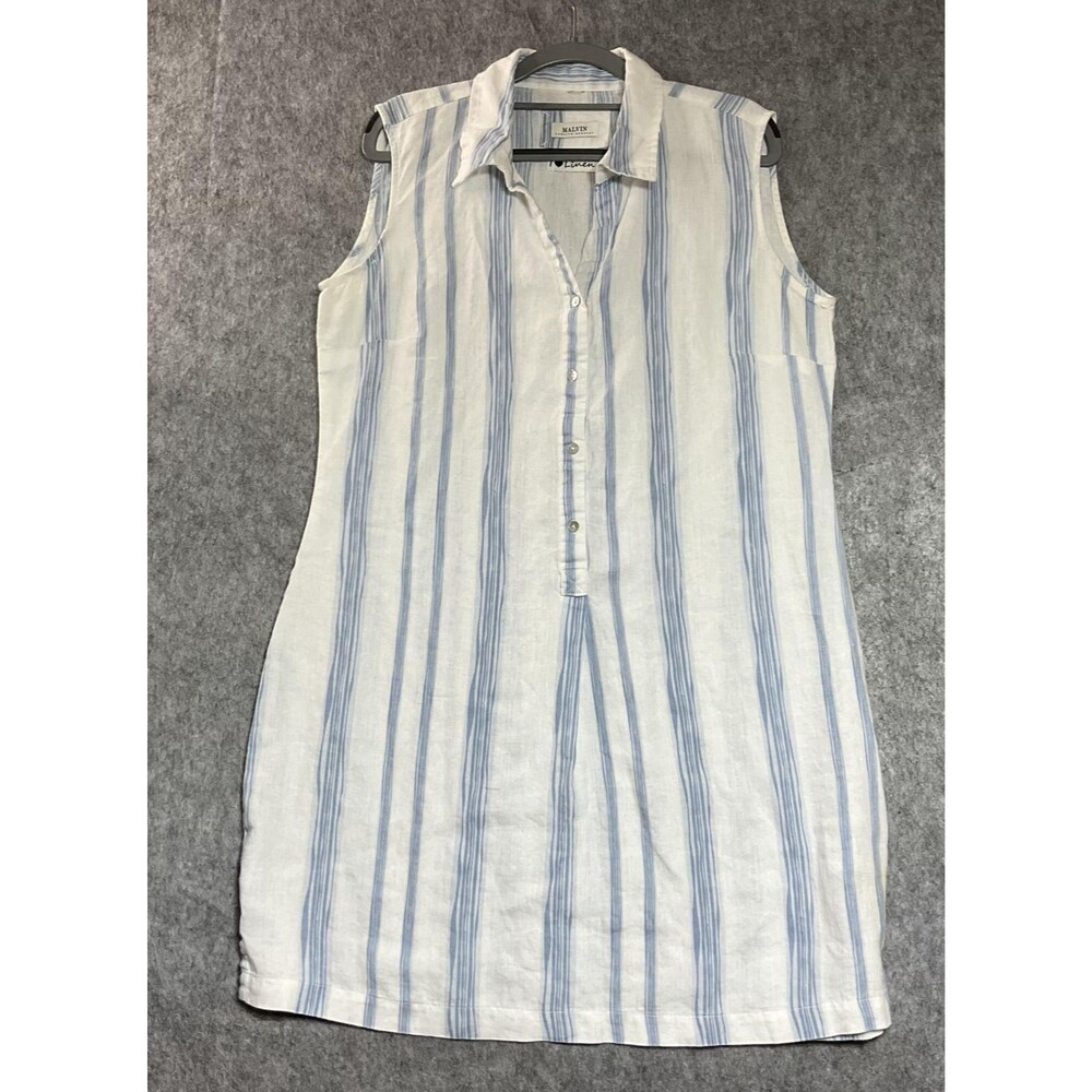 Malvin Shirt Dress Womens XL Blue White Striped Linen Blend Sleeveless Resort